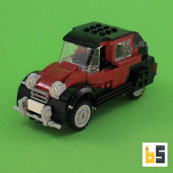 Verschiedene Ansichten des Citroën 2CV Charleston - Bausatz aus LEGO®-Steinen, kreiert von Peter Blackert.