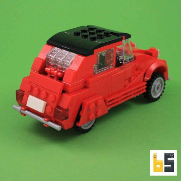 Various views of the Citroën 2CV in red as a LEGO® creation by Peter Blackert