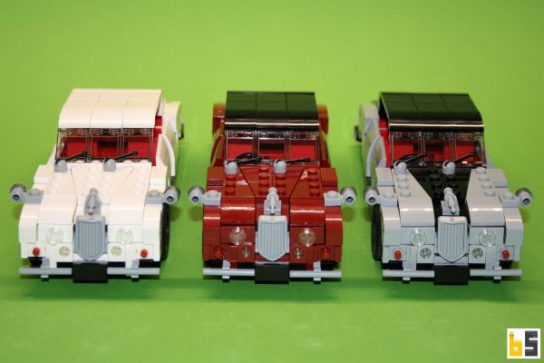alle drei aktuell verfügbaren Varianten des Jaguar Mk II als LEGO®-Eigenkreation (MOC) von The Brickworms