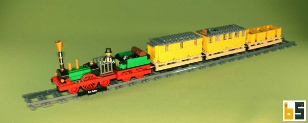 Verschiedene Ansichten der Dampflok "Der Adler" mit Zug - Bausatz aus LEGO®-Steinen, kreiert von Ralf J. Klumb