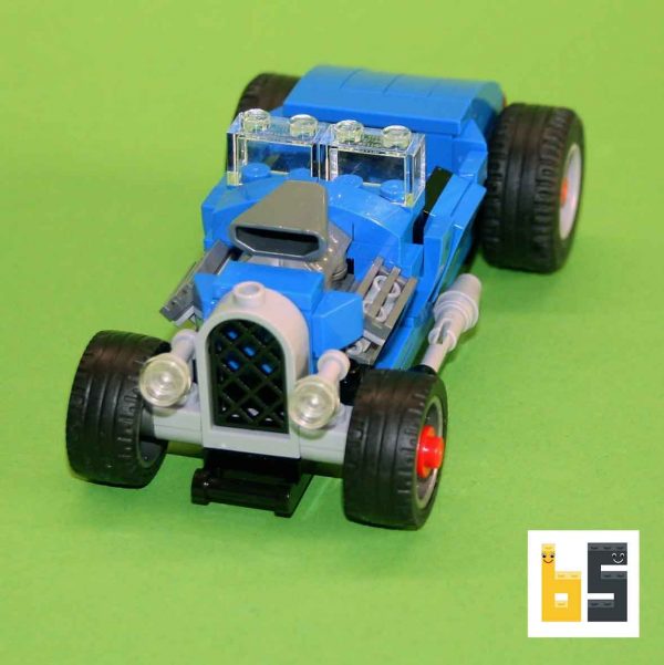 Verschiedene Ansichten des 1932 Ford V8 Coupé/Roadster – Bausatz aus LEGO®-Steinen, kreiert von Peter Blackert.