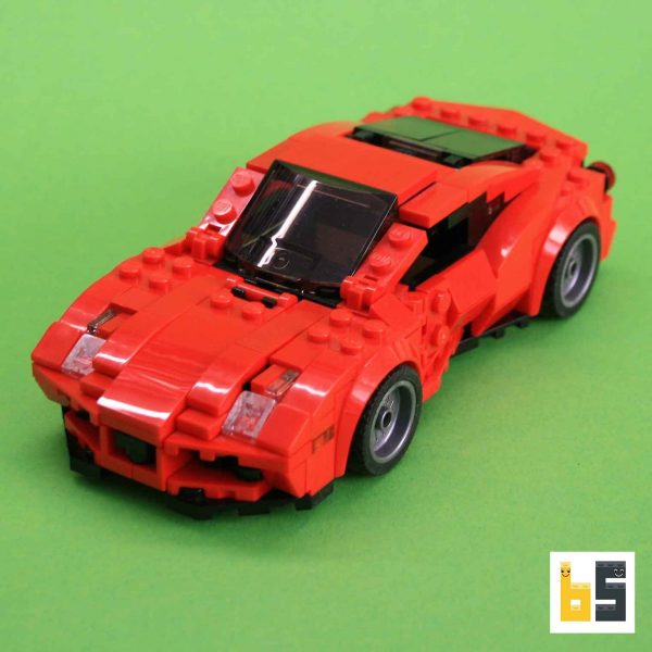 Verschiedene Ansichten des Ferrari 488 GTB/488 Spider – Bausatz aus LEGO®-Steinen, kreiert von Peter Blackert.