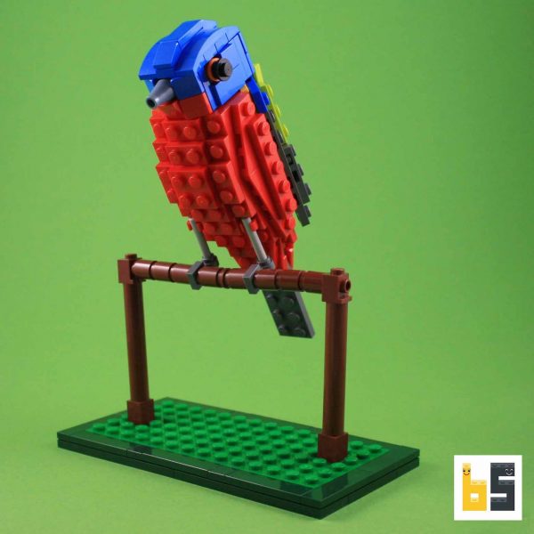 Various views of the painted bunting, kit from LEGO® bricks, created by Thomas Poulsom