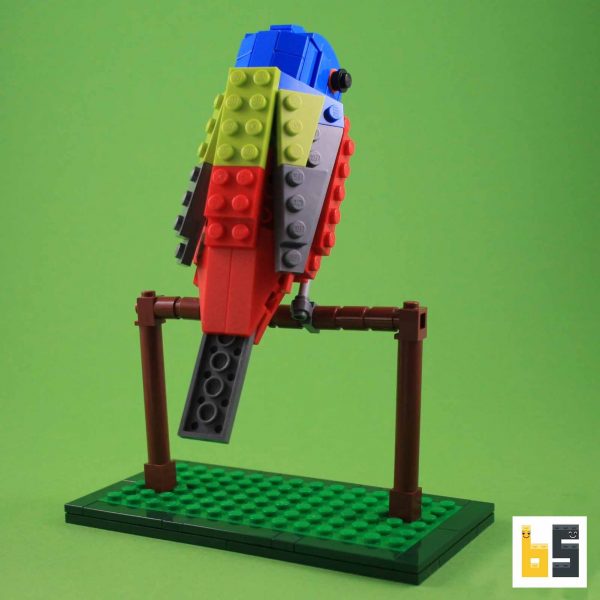 Various views of the painted bunting, kit from LEGO® bricks, created by Thomas Poulsom