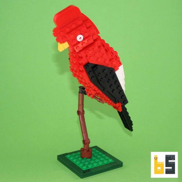 Various views of the Andean cock of the rock, kit from LEGO® bricks, created by Thomas Poulsom