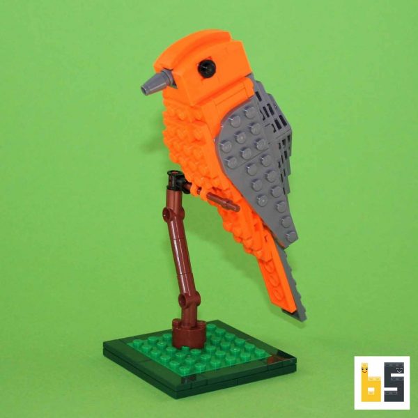 Various views of the red-capped robin-chat, kit from LEGO® bricks, created by Thomas Poulsom