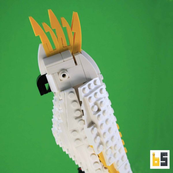 Various views of the sulphur-crested cockatoo, kit from LEGO® bricks, created by Thomas Poulsom